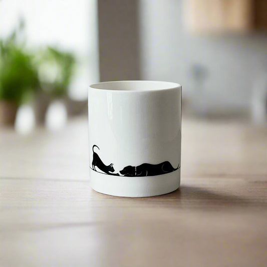 Cat and Dog Playful Scene Mug Fine Bone China