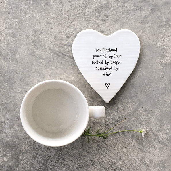 Porcelain Heart Coaster Motherhood Powered by Love Keepsake
