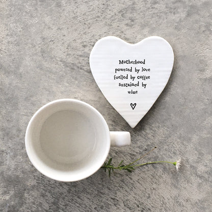 Porcelain Heart Coaster Motherhood Powered by Love Keepsake