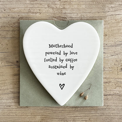 Porcelain Heart Coaster Motherhood Powered by Love Keepsake