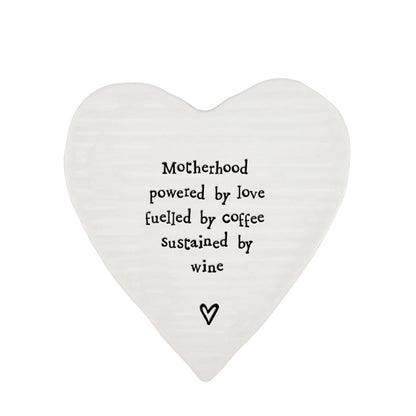 Porcelain Heart Coaster Motherhood Powered by Love Keepsake