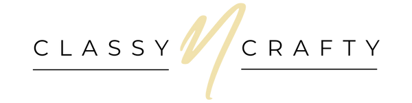 Logo of Classy Crafty with a stylized 'N' in gold on a white background