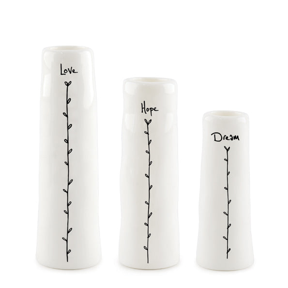 Three Porcelain Vases Love Hope Dream Boxed Set