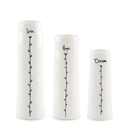 Three Porcelain Vases Love Hope Dream Boxed Set