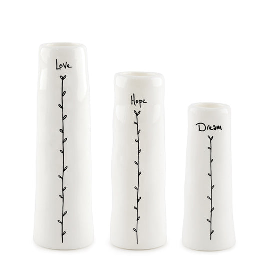 Three Porcelain Vases Love Hope Dream Boxed Set