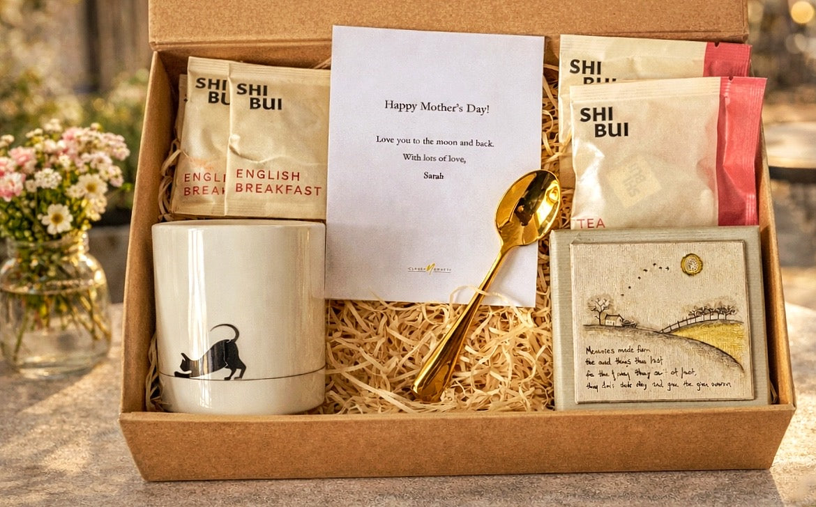 Personalised Tea Lover Gift Box | Fine Bone China Mug Set with Dog Design, Candle & Accessories