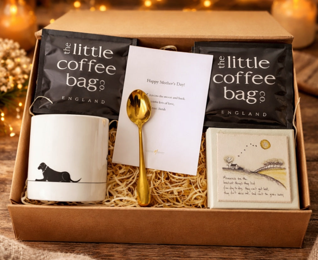 Personalised Coffee Lover Gift Box | Fine Bone China Mug Set with Dog Design, Candle & Accessories