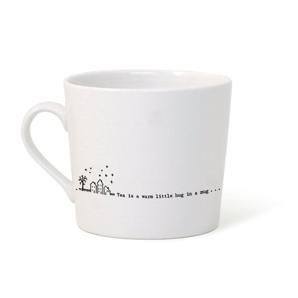 White mug with text on it