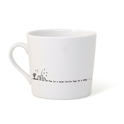 White mug with text on it