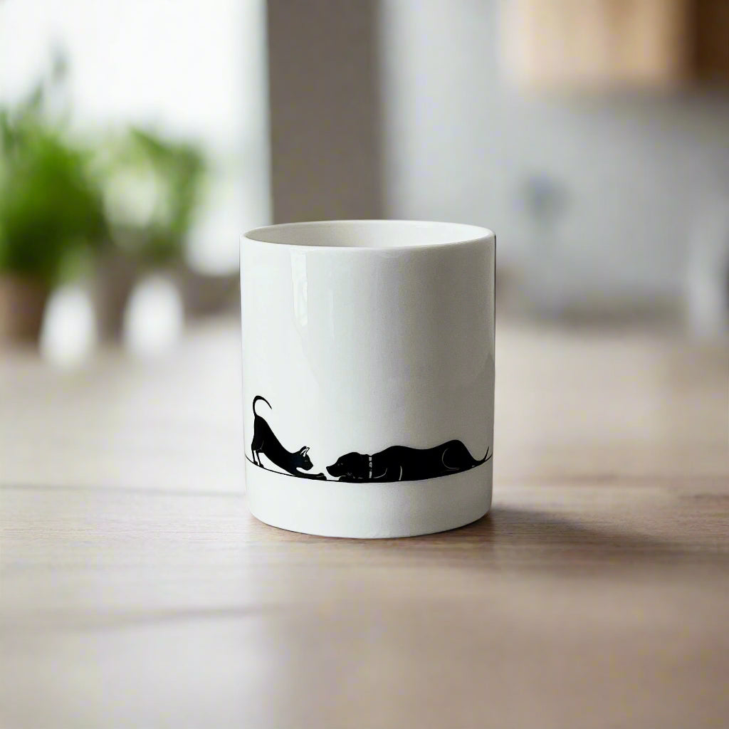 Cat and Dog Playful Scene Mug Fine Bone China