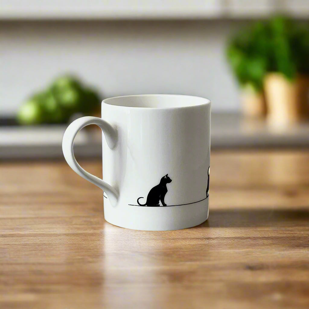 Cat and Dog Playful Scene Mug Fine Bone China